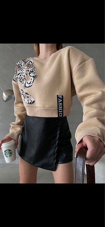 Baskılı Crop Sweatshirt