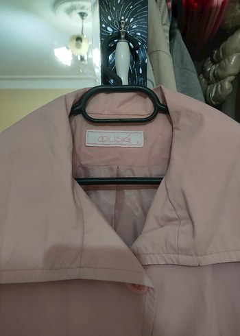 toz pembe Midi Kadın Trençkot Düğmeli - Görsel 2