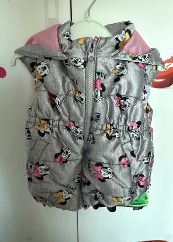 Kız Çocuk Kapüşonlu Gri Baskılı Yelek - Görsel 2