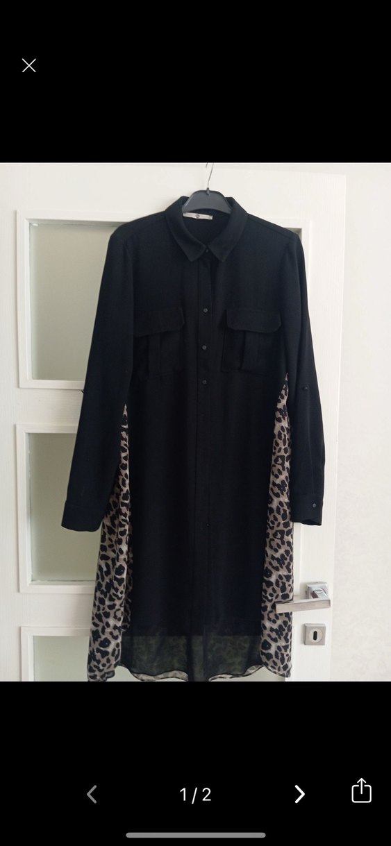 Leopar Desenli Seçil Uzun gömlek Tunik - Görsel 3