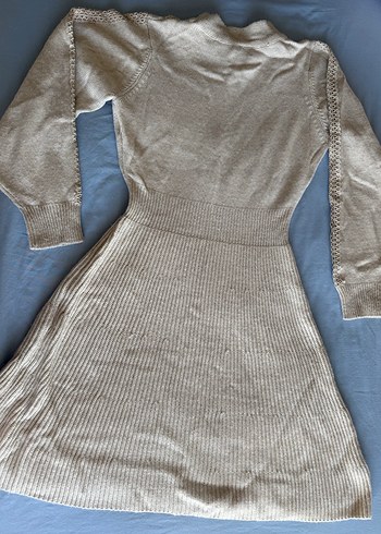 Bej Bohem Örgü Kadın Triko Elbise - Görsel 7