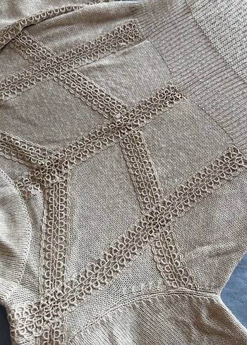 Bej Bohem Örgü Kadın Triko Elbise - Görsel 3