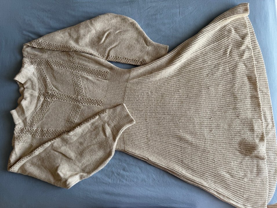 Bej Bohem Örgü Kadın Triko Elbise - Görsel 2