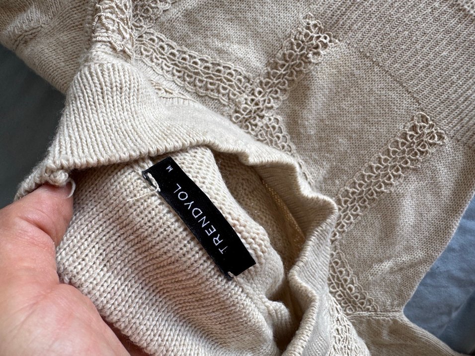 Bej Bohem Örgü Kadın Triko Elbise - Görsel 5