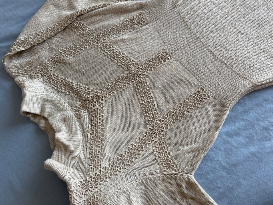 Bej Bohem Örgü Kadın Triko Elbise - Görsel 3