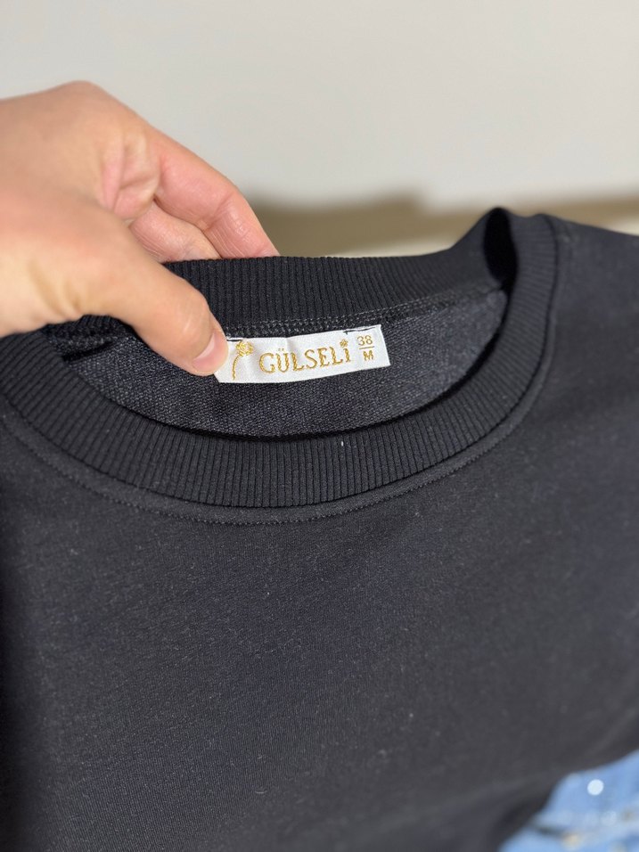 Kot detaylı taşlı sweat mevsimlik tunik - Görsel 2