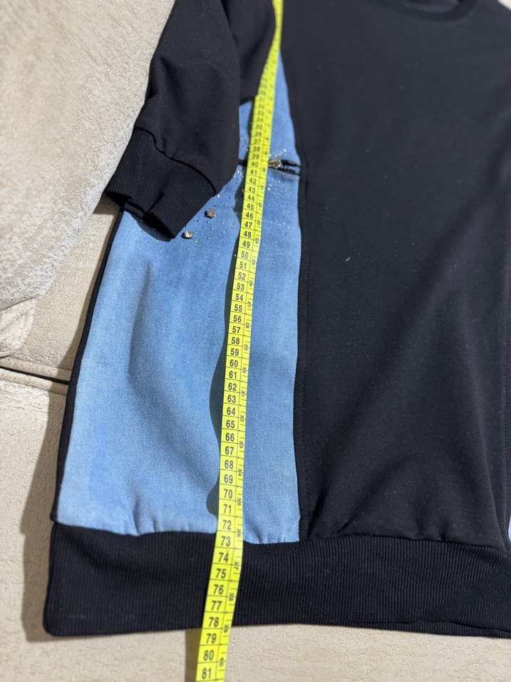 Kot detaylı taşlı sweat mevsimlik tunik - Görsel 5