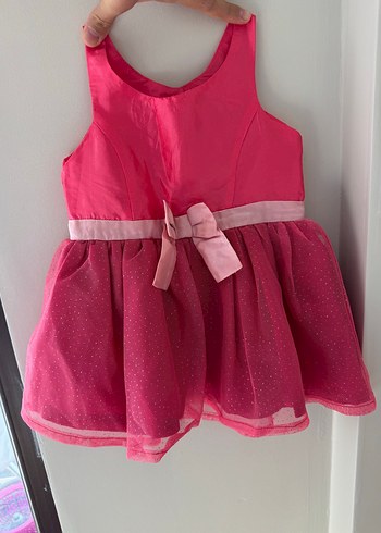 Kız Çocuk Parlak Pembe Fiyonk Detaylı Elbise