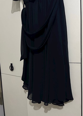 Siyah V Yaka Drapeli Uzun Kadın Elbise - Görsel 4