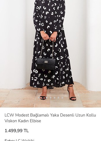 Siyah Beyaz Bağlamalı Uzun Salaş Elbise - Görsel 4