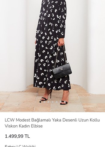 Siyah Beyaz Bağlamalı Uzun Salaş Elbise - Görsel 5