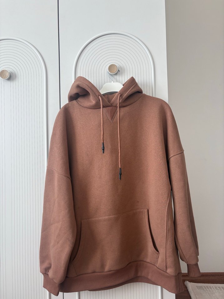 Kahverengi Kapüşonlu Rahat Sweatshirt - Görsel 2