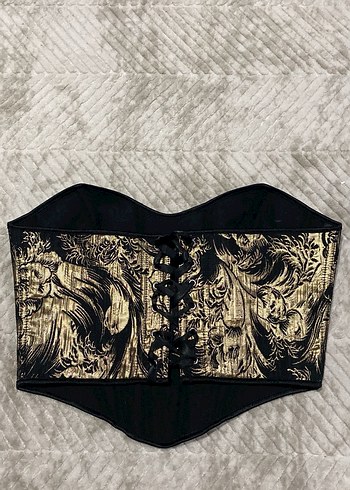 Altın Renk Desenli Straplez Büstiyer - Görsel 4