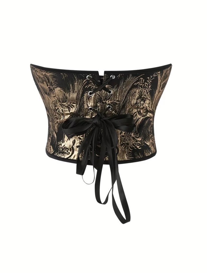 Altın Renk Desenli Straplez Büstiyer - Görsel 2