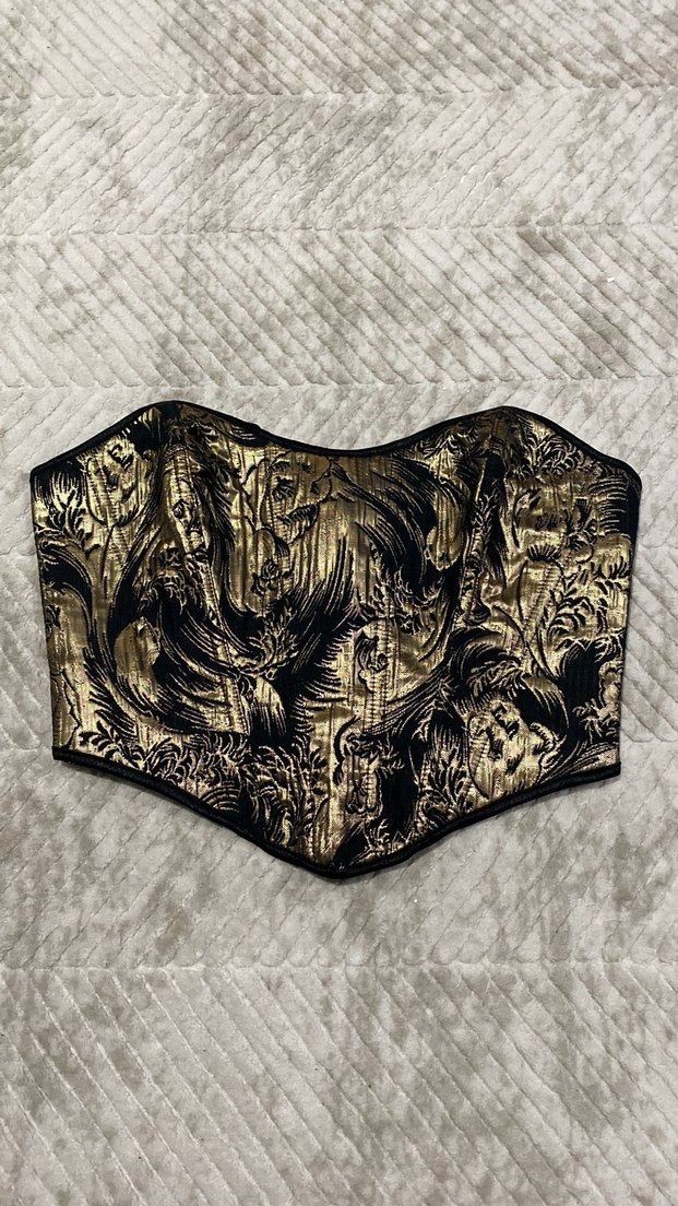 Altın Renk Desenli Straplez Büstiyer - Görsel 3