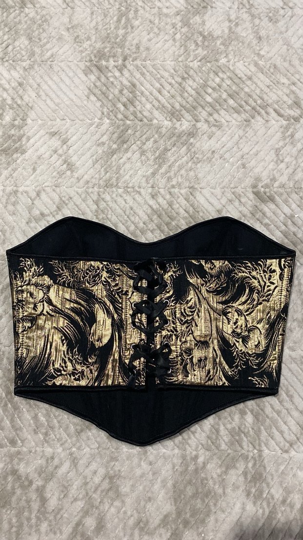 Altın Renk Desenli Straplez Büstiyer - Görsel 4