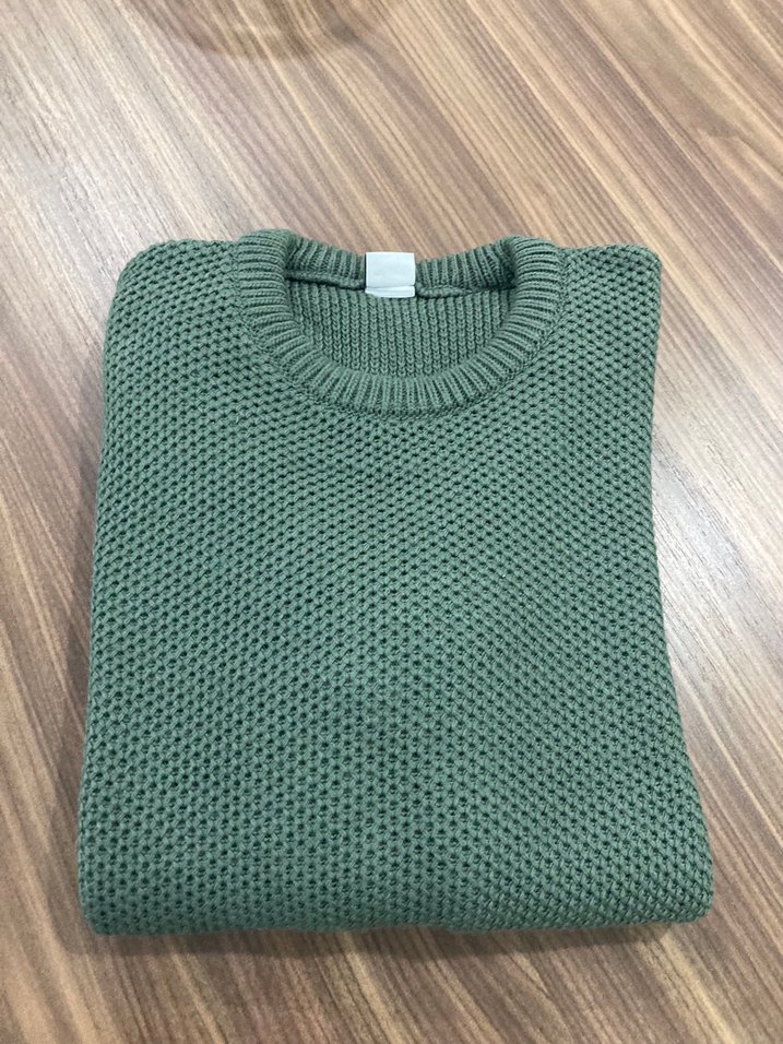 Erkek Yeşil Örgü Triko Bisiklet Yaka Kazak - Görsel 3