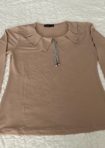 Bej yaka detaylı salaş bluz - Görsel 2