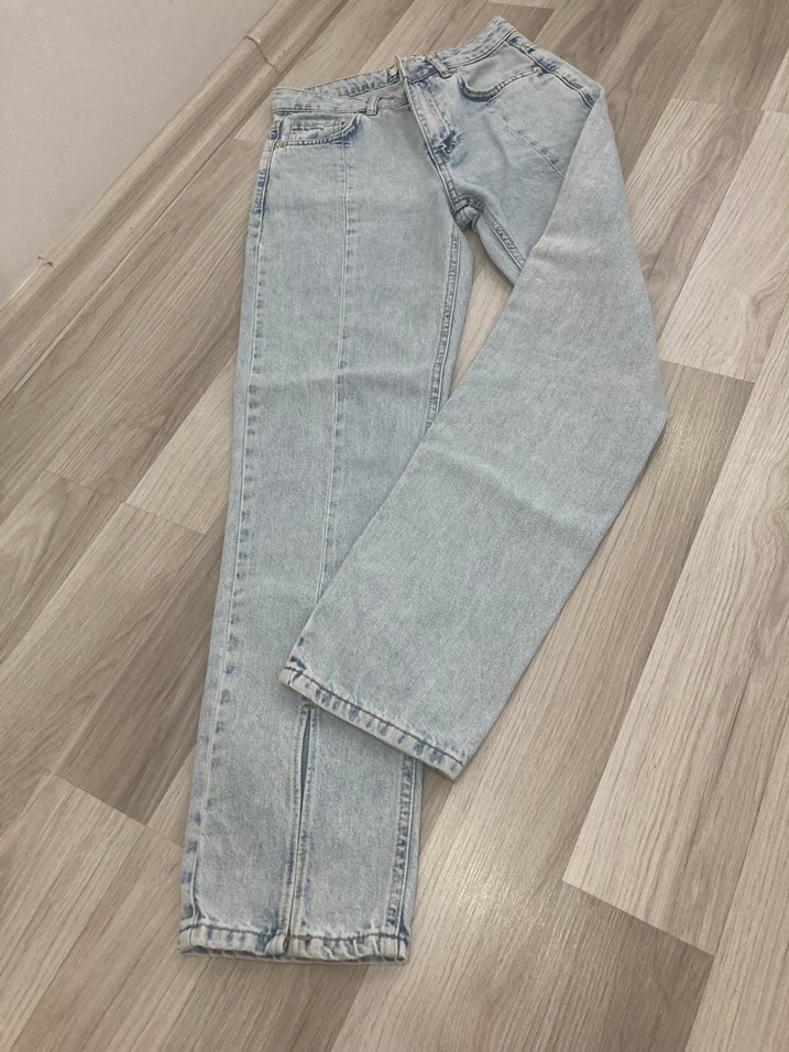 Düz Kesim Yırtmaçlı Midi Kot Pantolon - Görsel 2