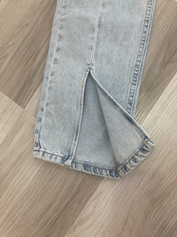 Düz Kesim Yırtmaçlı Midi Kot Pantolon - Görsel 4