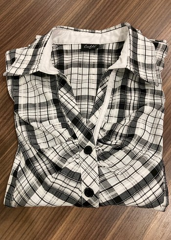 Gri Ekose Desenli Uzun Kollu Kadın Gömlek - Görsel 4