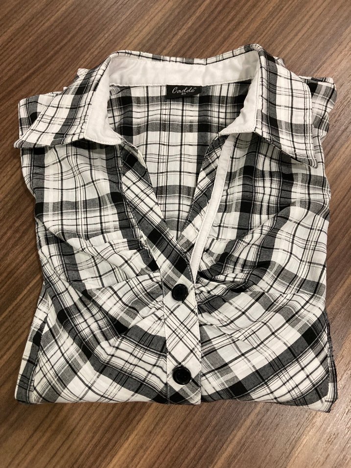 Gri Ekose Desenli Uzun Kollu Kadın Gömlek - Görsel 4