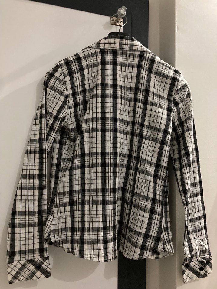 Gri Ekose Desenli Uzun Kollu Kadın Gömlek - Görsel 2