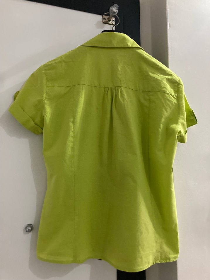 Yeşil Kısa Kollu Keten Gömlek - Görsel 2