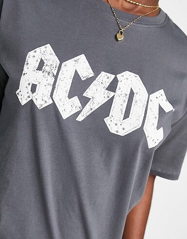 l Beden gri Renk Stradivarius AC/DC Baskılı Tshirt