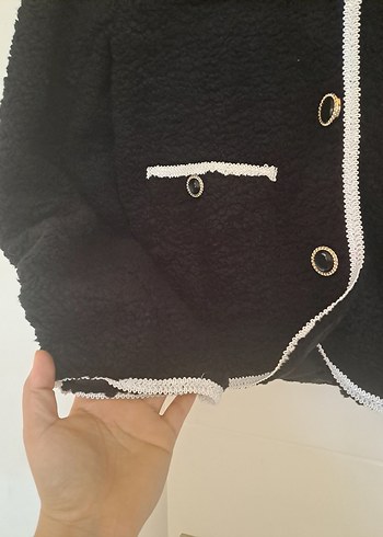 Düğmeli Siyah Kadın Mini Ceket kalıp genis - Görsel 3