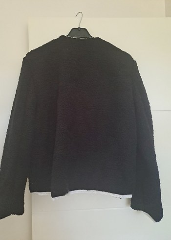 Düğmeli Siyah Kadın Mini Ceket kalıp genis - Görsel 4