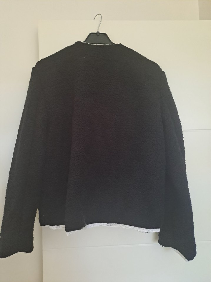 Düğmeli Siyah Kadın Mini Ceket kalıp genis - Görsel 4