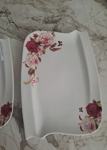 Çiçek Desenli Beyaz Tabak Seti - Görsel 2