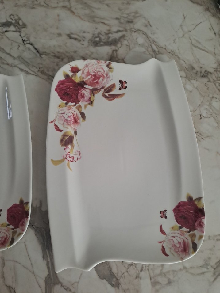 Çiçek Desenli Beyaz Tabak Seti - Görsel 2