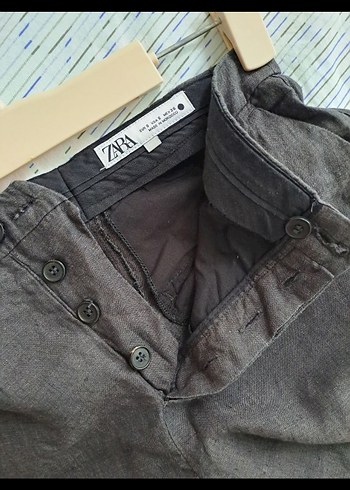 Düğmeli Keten Kadın Pantolon - Görsel 2