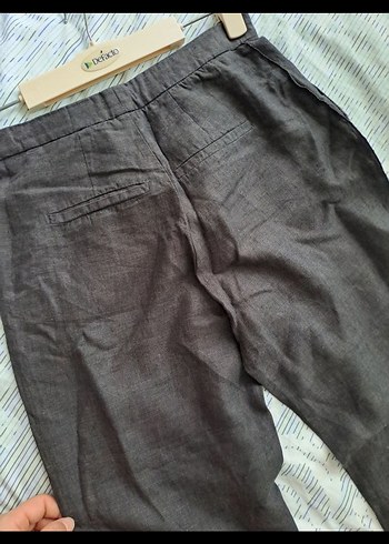 Düğmeli Keten Kadın Pantolon - Görsel 3