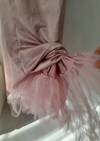 pudra pembesi Uzun Straplez Abiye Elbise - Görsel 7