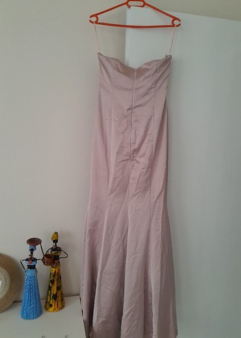 pudra pembesi Uzun Straplez Abiye Elbise - Görsel 13