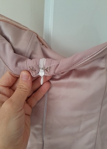 pudra pembesi Uzun Straplez Abiye Elbise - Görsel 10