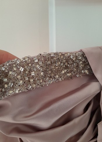 pudra pembesi Uzun Straplez Abiye Elbise - Görsel 6