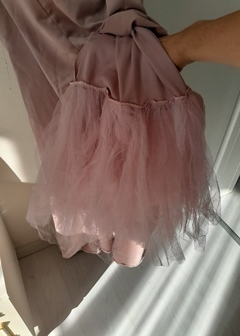 pudra pembesi Uzun Straplez Abiye Elbise - Görsel 12