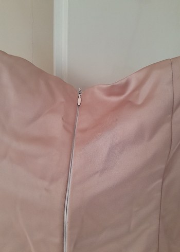 pudra pembesi Uzun Straplez Abiye Elbise - Görsel 9