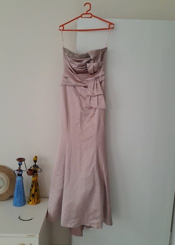 pudra pembesi Uzun Straplez Abiye Elbise - Görsel 2