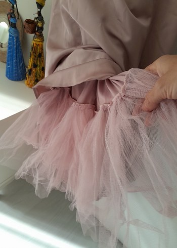 pudra pembesi Uzun Straplez Abiye Elbise - Görsel 11