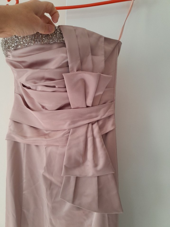 pudra pembesi Uzun Straplez Abiye Elbise - Görsel 4