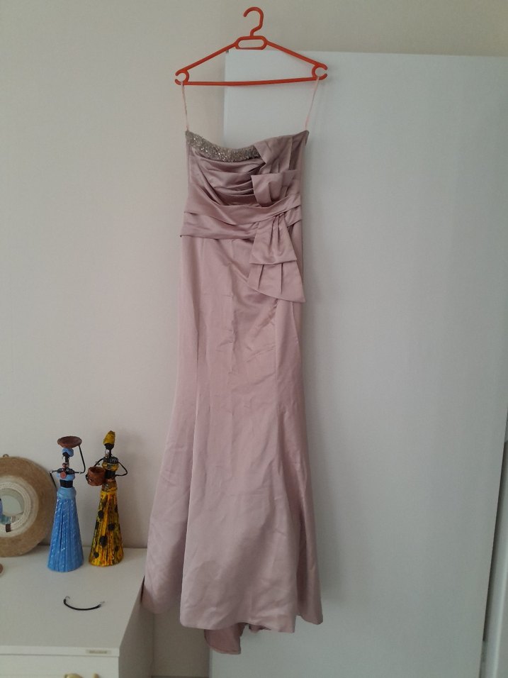 pudra pembesi Uzun Straplez Abiye Elbise - Görsel 2