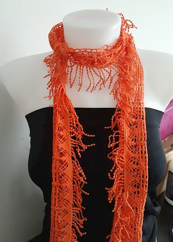 Turuncu Dantelli Bohem fular - Görsel 3