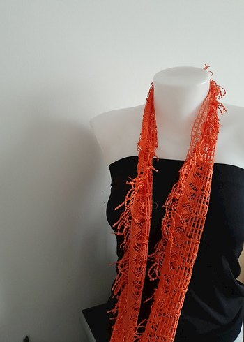 Turuncu Dantelli Bohem fular - Görsel 2