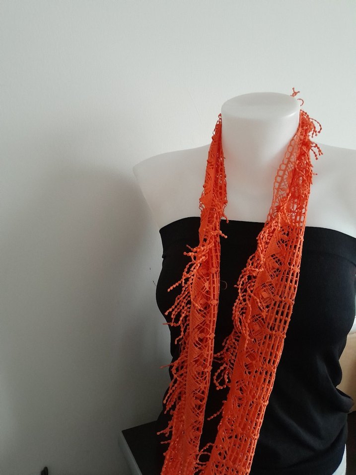 Turuncu Dantelli Bohem fular - Görsel 2