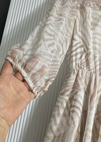 Bej Desenli Salaş Midi Elbise - Görsel 2